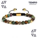 Pulsera para caballero - Piedra natural - VERDE Y CAFE 6MM - PN22