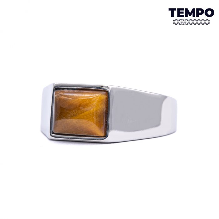 Anillo para caballero - Hecho de acero con piedra natural - APN12 - Imagen 3