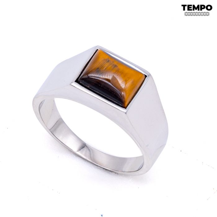 Anillo para caballero - Hecho de acero con piedra natural - APN12 - Imagen 1