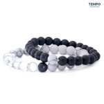 Pulsera para caballero - Piedra natural - CUARZO BLANCO- VOLCANICA 8MM - PN61