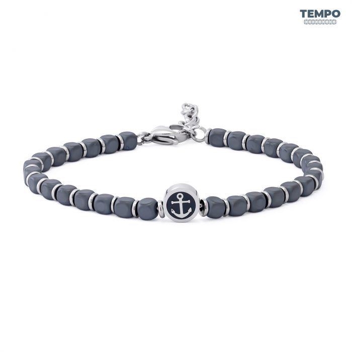 Pulsera para caballero - Piedra natural - PIEDRA CON DIJE DE ANCLA CROMADO- PN71 - Imagen 1
