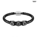 Pulsera para caballero - Pulsera de cuero con Rombos Negra  - CP26