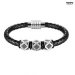 Pulsera para caballero - Pulsera de cuero con Rombos Plateado - CP27