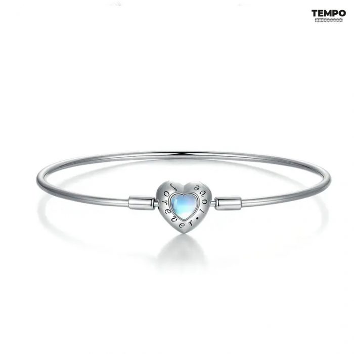 Pulsera de plata 925 | FIGURA DE CORAZÓN CON PIEDRA LUNAR | BP70 - Imagen 1
