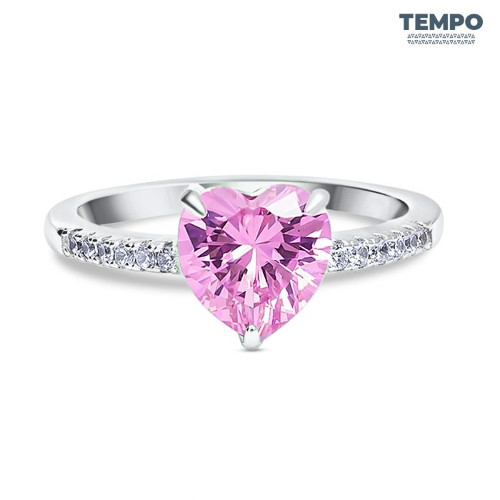 Anillo de promesa - CORTE CORAZÓN ROSADO- AP29 - Imagen 4