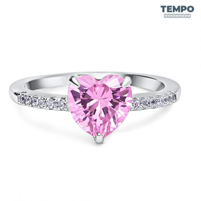 Anillo de promesa - CORTE CORAZÓN ROSADO- AP29 - Imagen 1