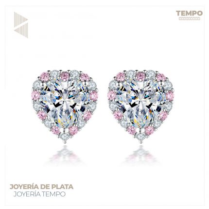 Aritos hecho de plata 925 - CORAZÓN CRISTAL TOPACIO BLANCO-  AA161