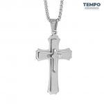 Collar de caballero -CRUZ PLATEADA DOBLE   C73