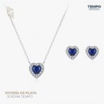 Conjunto de Plata 925 - Aritos y Collar - CORAZÓN AZULADO- COP45