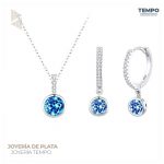 Conjunto de Plata 925 - Aritos y Collar - AGUAMARINA- COP48