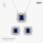 Conjunto de Plata 925 - Aritos y Collar - CRISTAL AZUL- COP46