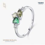Anillo de promesa – PLATA 925 TRILOGÍA DE PIEDRAS VERDES - AP47