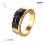 Anillo para caballero - Hecho de acero con cristales - APN32