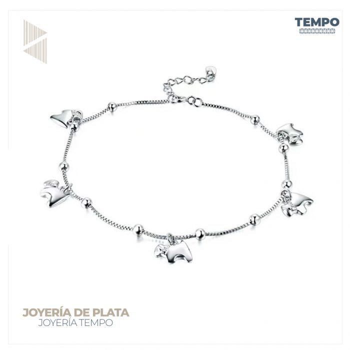 TOBILLERA PLATA-   PERLAS PERRITOS - TP7 - Imagen 1