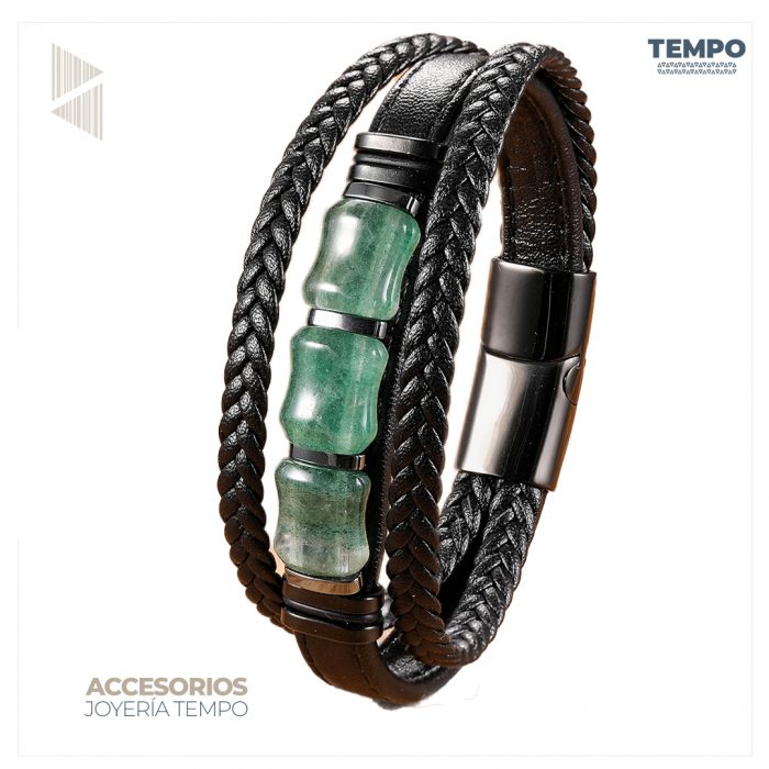 Pulsera para caballero - Piedra natural - PIEDRA GRANATE VERDE- PN73 - Imagen 1