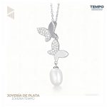 Collar de Plata 925 - COLLAR DE PLATA 925 –  MARIPOSAS Y PERLA COLGANTE–  C177
