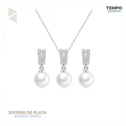 Conjunto de Plata 925 - Aritos y Collar - Perla - COP58