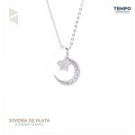 Collar de Plata 925 - COLLAR DE PLATA 925 –  LUNA CON ESTRELLA DOBLE–  C180