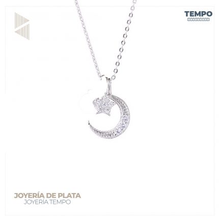 Collar de Plata 925 - COLLAR DE PLATA 925 –  LUNA CON ESTRELLA DOBLE–  C180