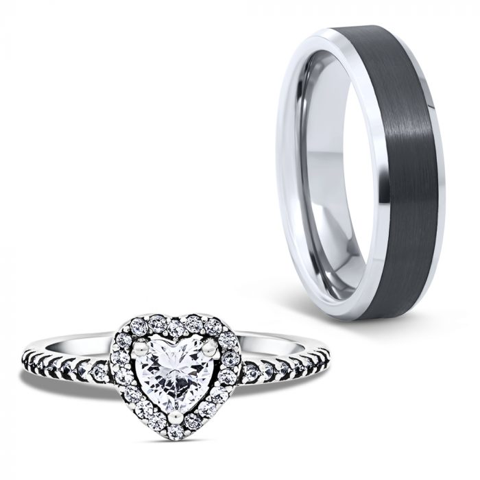 ANILLOS DE PROMESA PAREJA - DÚO - TUNGSTENO, PLATA - BLANCO DP05 - Imagen 1