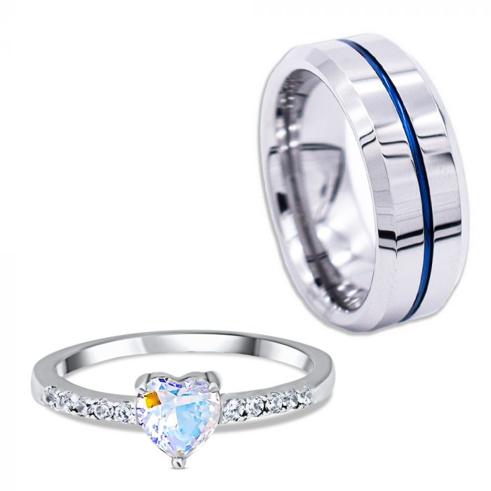 ANILLOS DE PROMESA PAREJA - DÚO - TUNGSTENO, PLATA - MULTICOLOR DP06 - Imagen 1