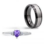 ANILLOS DE PROMESA PAREJA - DÚO - TUNGSTENO, PLATA - MORADO DP07