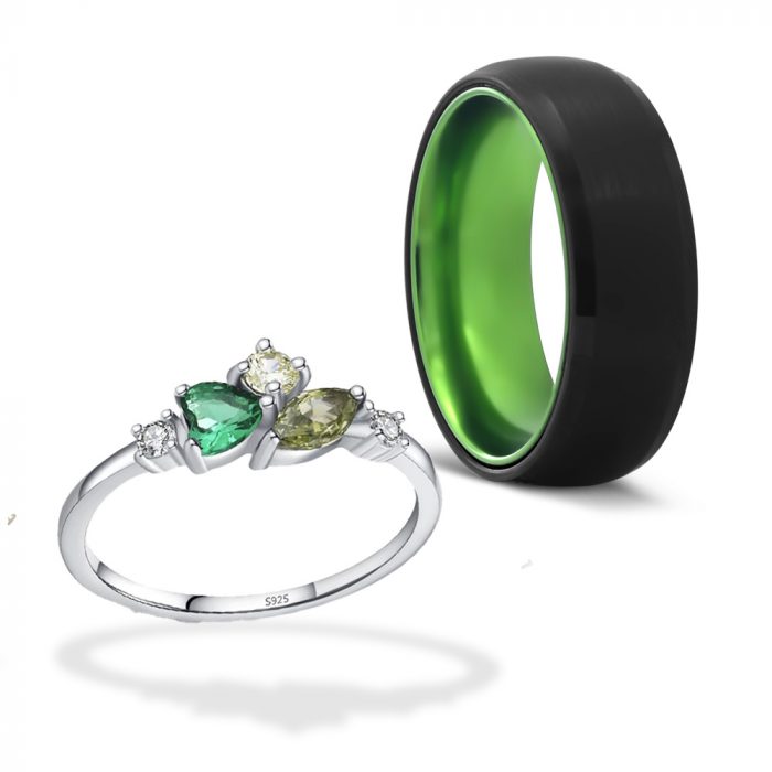 ANILLOS DE PROMESA PAREJA - DÚO - TUNGSTENO, PLATA - MORADO DP08 - Imagen 1