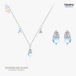 Conjunto de Plata 925 – Aritos y Collar – Piedra Lunar Blanca – COP60