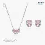 Conjunto de Plata 925 – Aritos y Collar – Cristal Rosa Kunzunita – COP59