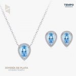 Conjunto de Plata 925 – Aritos y Collar – Lágrima de Topacio Celeste – COP66