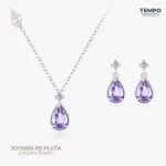 Conjunto de Plata 925 – Aritos y Collar – Gota de Amatista Lila – COP55