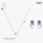 Conjunto de Plata 925 – Aritos y Collar – Piedra Lunar Morada – COP63