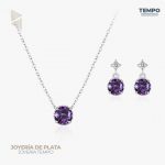 Conjunto de Plata 925 – Aritos y Collar – Amatista Violeta – COP62