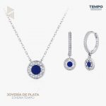 Conjunto de Plata 925 – Aritos y Collar – Zafiro Azul Redondo – COP61