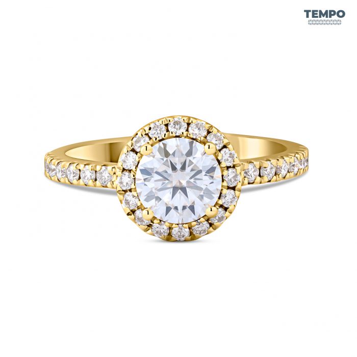 Anillo de Compromiso en Oro 10K – Halo Clásico con Moissanita - AC74 - Imagen 1