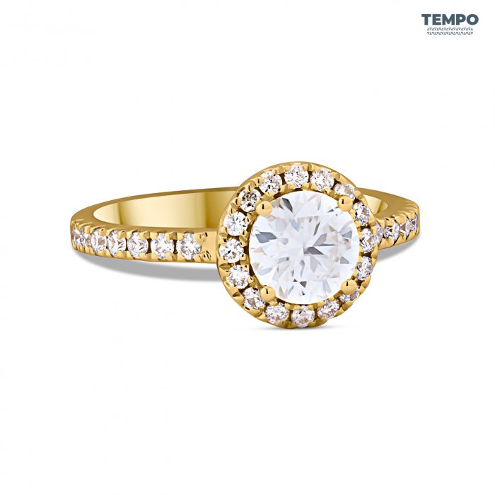 Anillo de Compromiso en Oro 10K – Halo Clásico con Moissanita - AC74 - Imagen 3
