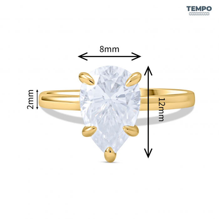 Anillo de Compromiso en Oro 10K – Corte Pera Gigante 8x12mm - AC73 - Imagen 2