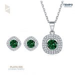 Conjunto de Plata 925 – Aritos y Collar – CRISTAL GREEN– COP72