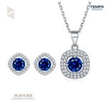 Conjunto de Plata 925 – Aritos y Collar – CRISTAL BLUE – COP70