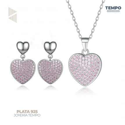 Conjunto de Plata 925 – Aritos y Collar – CORAZÓN CRISTALES– COP73