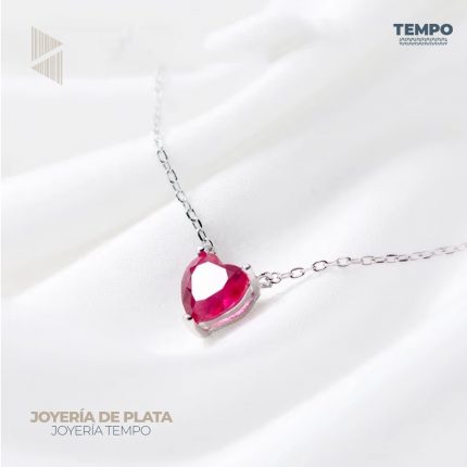 Collar de Plata 925 - COLLAR DE PLATA 925 –  COLLAR CORAZÓN ROSA MINIMALISTA - C186
