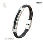 Pulsera de caballero – Silver Curve Leather–  C164