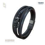 Pulsera de caballero – Calavera Cuero Negro Doble –  C161