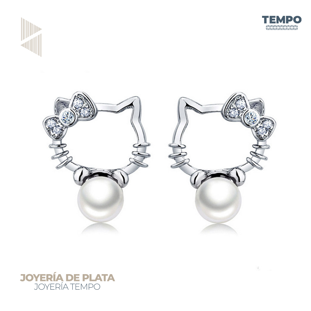 19 Aritos hecho de plata 925 - PERLA HELLO KITTY AA156 - Imagen 1