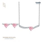Conjunto de Plata 925 – Aritos y Collar – CORAZÓN ROSA– COP79
