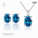 Conjunto de Plata 925 – Aritos y Collar – OVAL BLUE– COP84