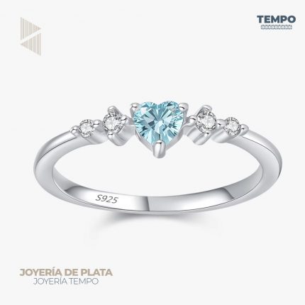 Anillo de promesa – PLATA 925 -  CORAZÓN CELESTE-  AP54