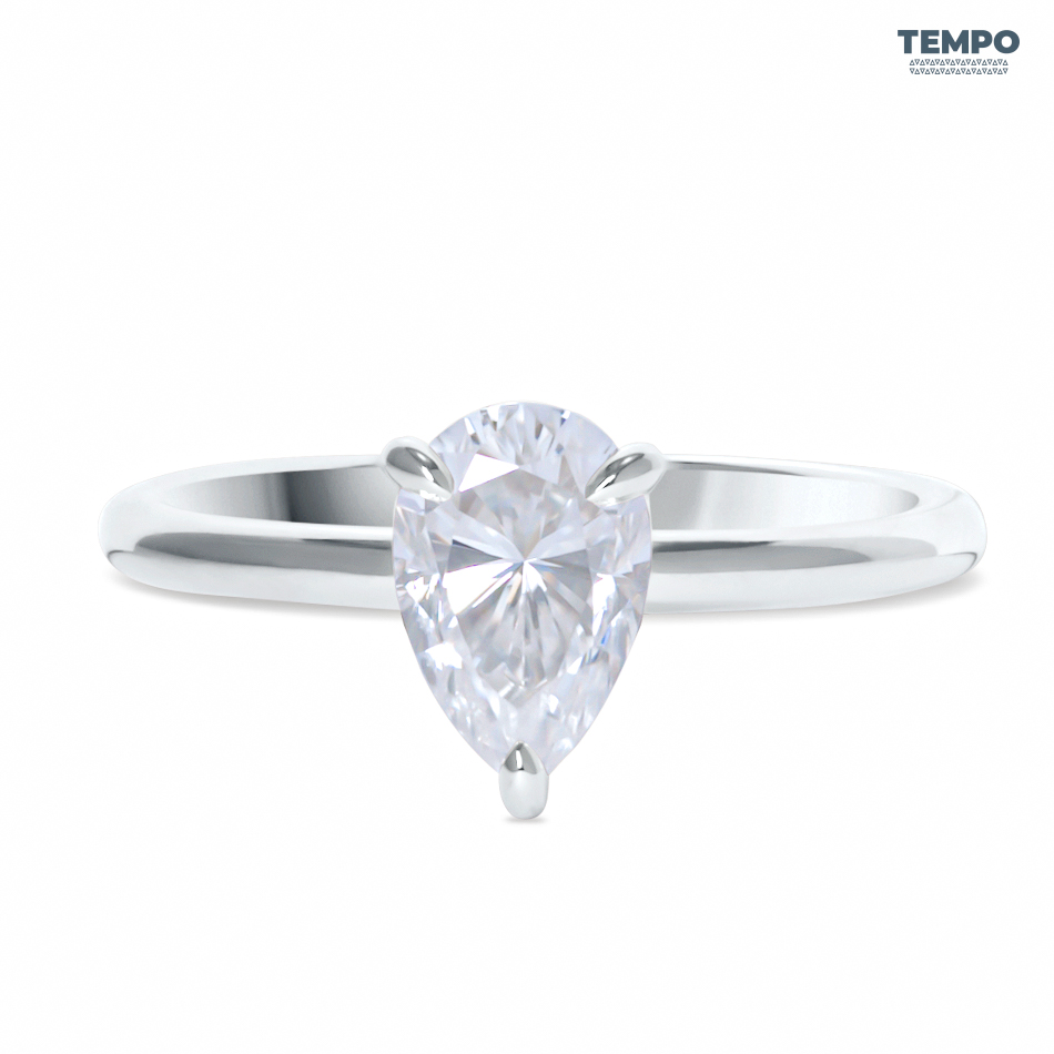Stacked from 30 images. Method=B (R=8,S=4) Anillo Solitario Pera Halo Oculto – Oro blanco con piedra pera 6x9 mm y puente pavé – AC82 - Imagen 1