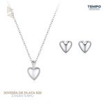 Conjunto de Plata 925 – Aritos y Collar – CORAZON LISO – COP89