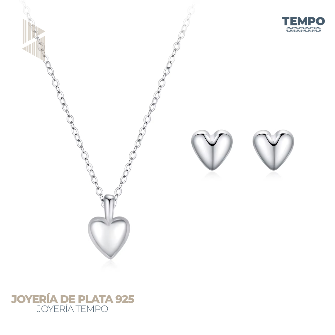 10 Conjunto de Plata 925 – Aritos y Collar – CORAZON LISO – COP89 - Imagen 1
